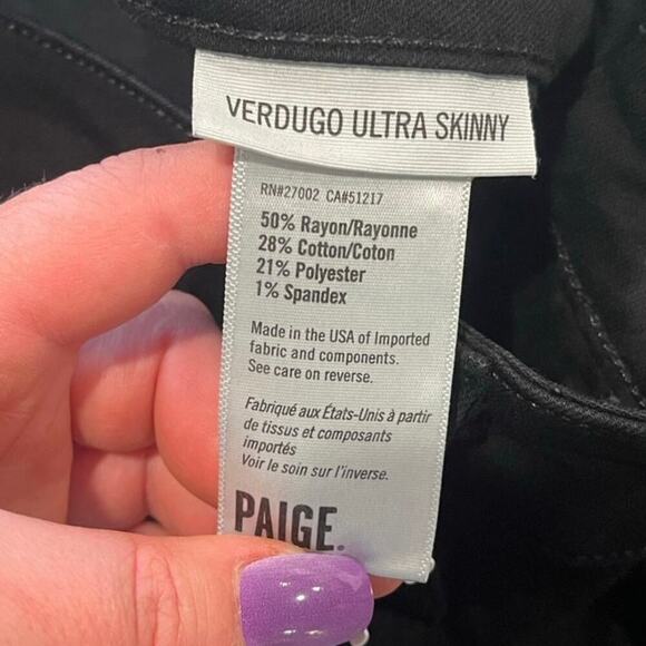 Paige Verdugo Ultra Skinny Jeans Mid-Rise Distressed Denim Stretch Black Size 28 - Picture 9 of 11